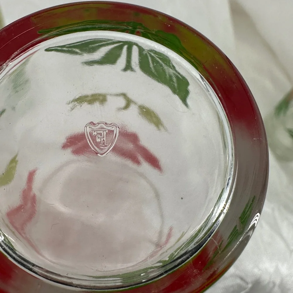 Vintage Federal Glass Tumblers Floral Set 7 Excellent Mid Century Modern Retro